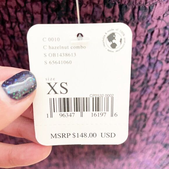 Free People Smock It To Me Mini Dress Puff Sleeve Plum Floral Size XS NEW - Picture 8 of 9